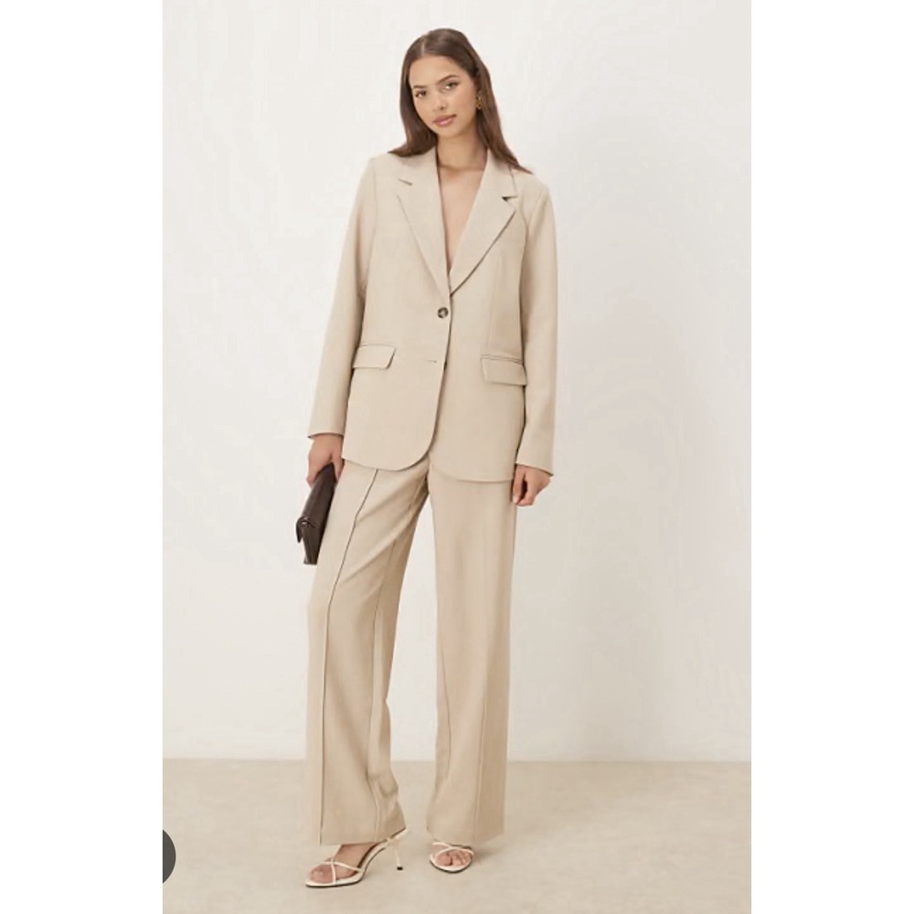 ASOS Y.A.S. Suit Set High Waisted Wide Leg Pants Blazer Light Taupe Small Talle